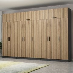 Minar Kale 8 Kapaklı 4 Çekmeceli Dolap Ve Yüklük Antrasit Dore