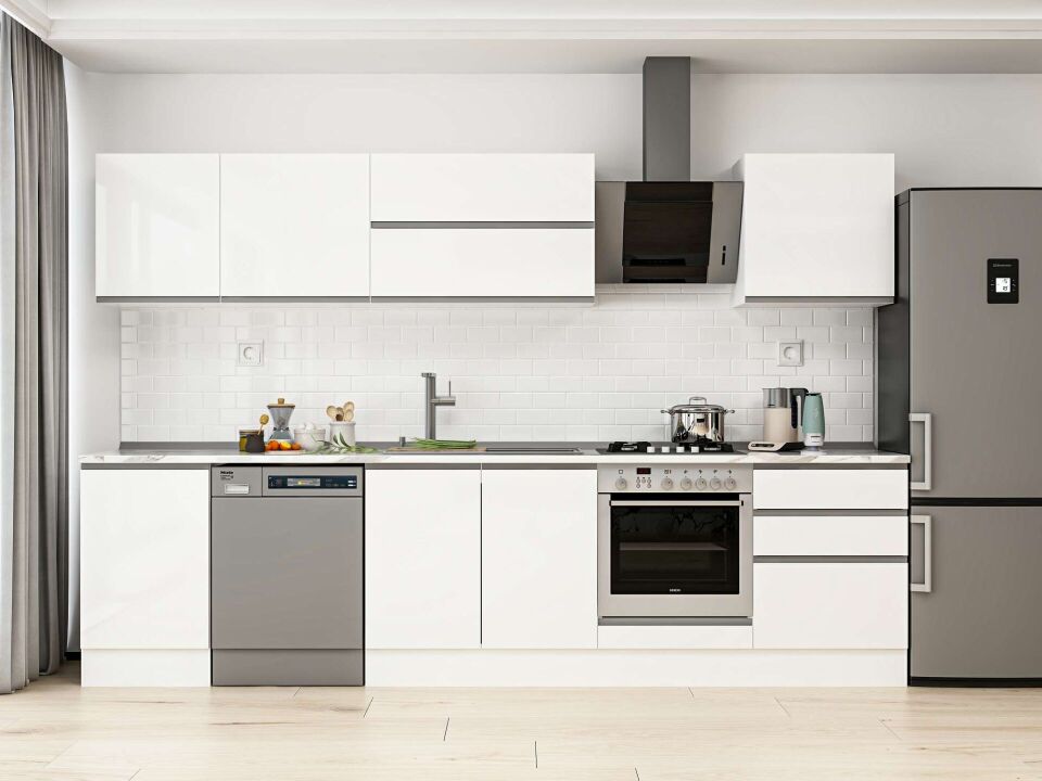 Alvinka 320X210 Cm High Gloss Mutfak Dolabı M-E90S50S60-2 High Gloss | Beyaz - Mdf