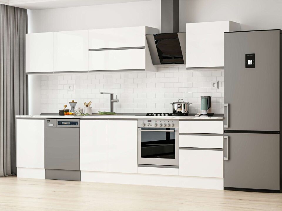 Alvinka 320X210 Cm High Gloss Mutfak Dolabı M-E90S50S60-2 High Gloss | Beyaz - Mdf