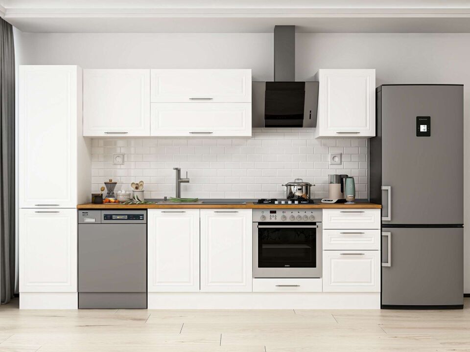 Alvinka 300X210 Cm Klasik Mebran Mutfak Dolabı Mb-E80B50S50-2 Mebran | Beyaz - Mdf