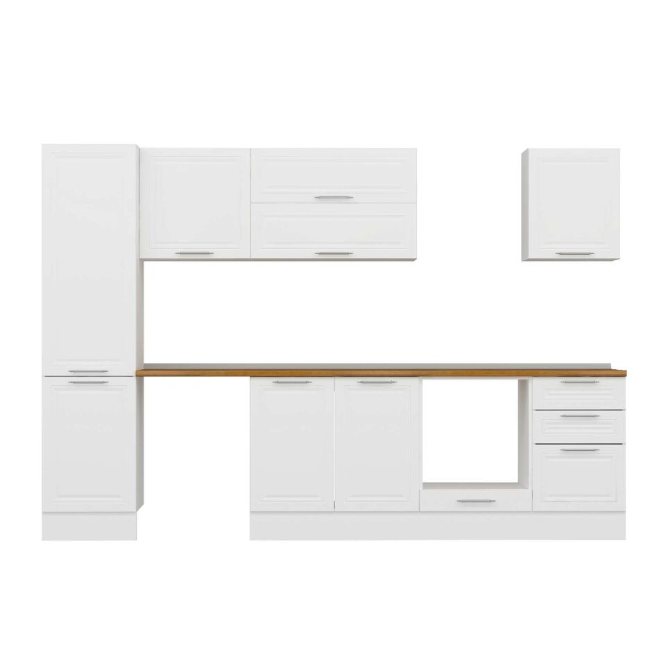 Alvinka 300X210 Cm Klasik Mebran Mutfak Dolabı Mb-E80B50S50-2 Mebran | Beyaz - Mdf