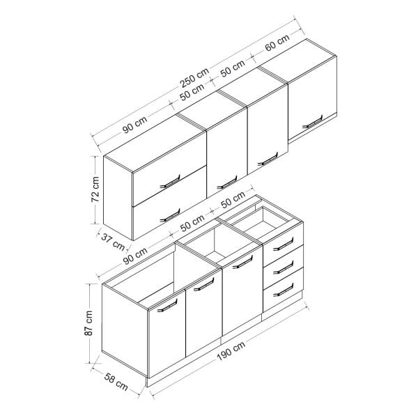 Minar 250 Cm Mutfak Dolabı Beyaz 250-B7