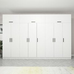 Minar Kale 8 Kapaklı 4 Çekmeceli Dolap Ve Yüklük Beyaz 255CM