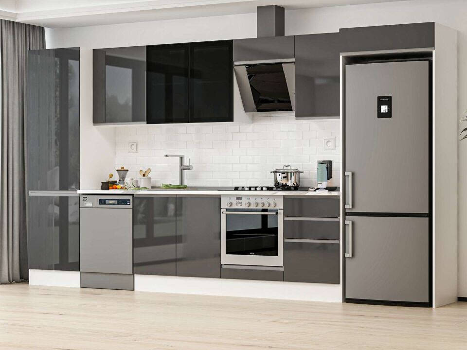 Alvinka 400X222 Cm High Gloss Mutfak Dolabı Mbb-E90B60S50-3 High Gloss | Antrasit - Suntalam