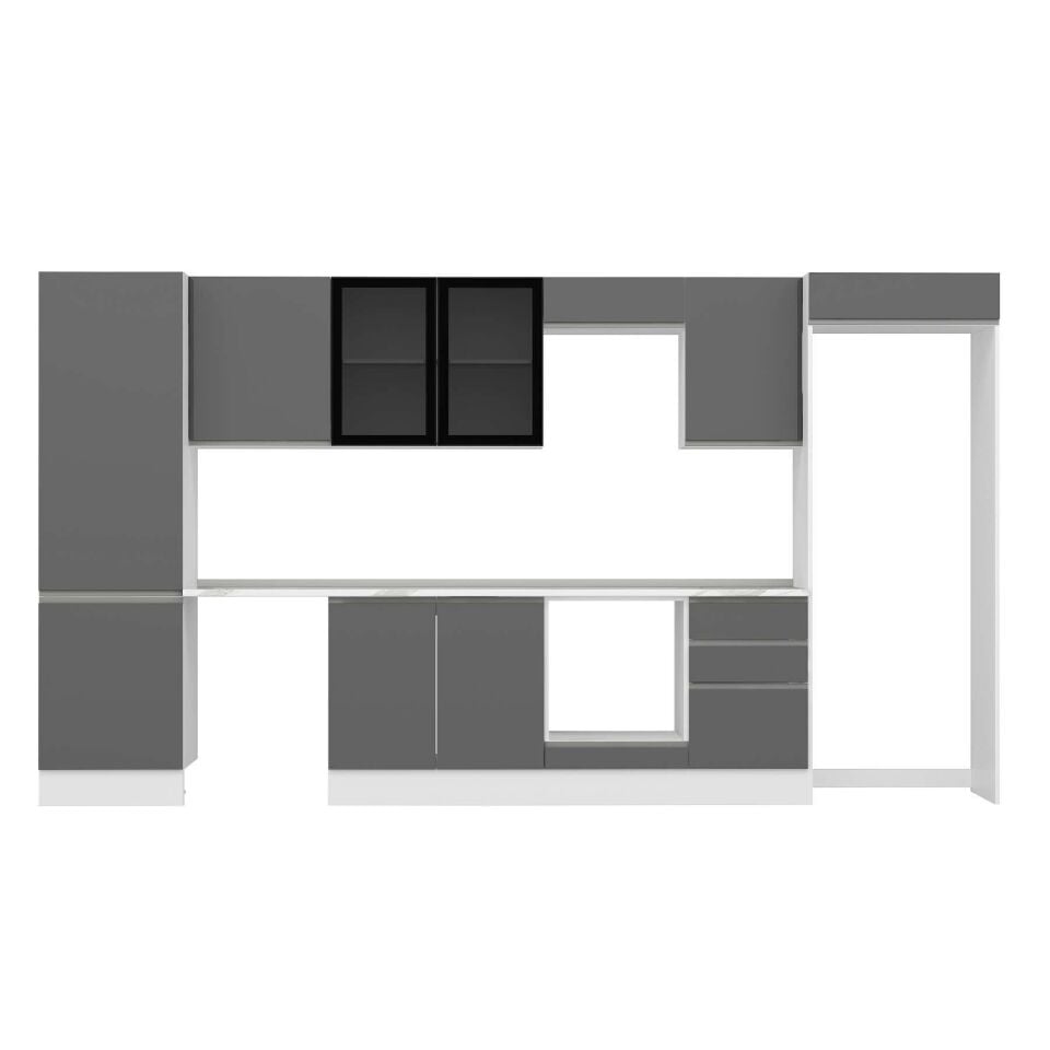 Alvinka 400X222 Cm High Gloss Mutfak Dolabı Mbb-E90B60S50-3 High Gloss | Antrasit - Suntalam