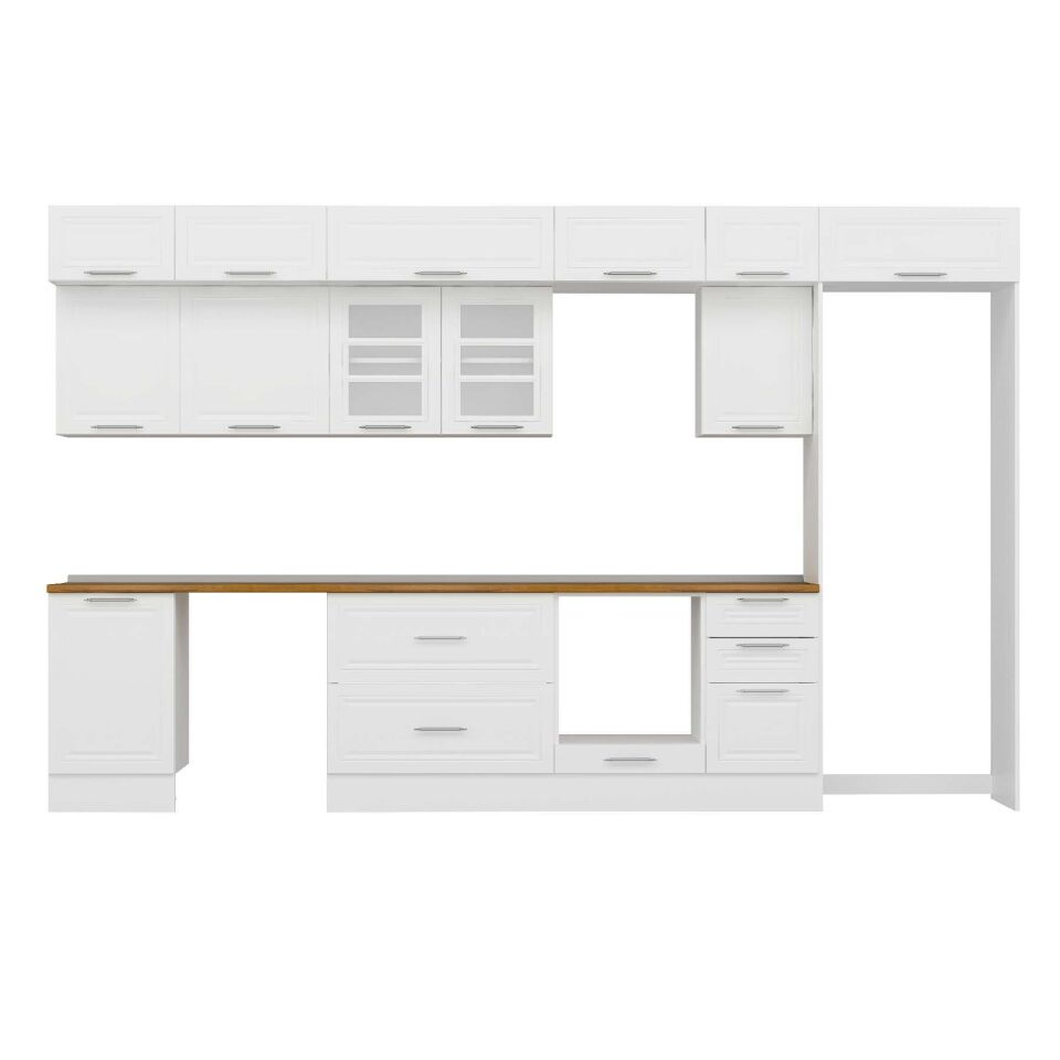 Alvinka 375X240 Cm Klasik Mebran Mutfak Dolabı Mb-E80S50S45-3 Mebran | Beyaz - Suntalam
