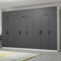 Minar Kale 8 Kapaklı 4 Çekmeceli Dolap Ve Yüklük Beyaz Antrasit