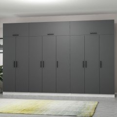 Minar Kale 8 Kapaklı 4 Çekmeceli Dolap Ve Yüklük Beyaz Antrasit