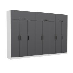 Minar Kale 8 Kapaklı 4 Çekmeceli Dolap Ve Yüklük Beyaz Antrasit