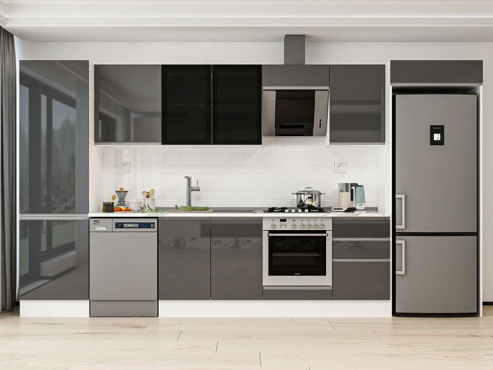 Alvinka 400X222 Cm High Gloss Mutfak Dolabı Mbb-E90B60S50-3 High Gloss | Antrasit - Mdf
