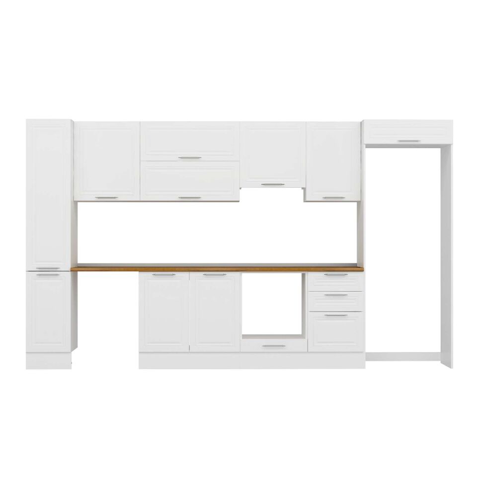 Alvinka 370X222 Cm Klasik Mebran Mutfak Dolabı Mbb-E80B40S50-1 Mebran | Beyaz - Mdf