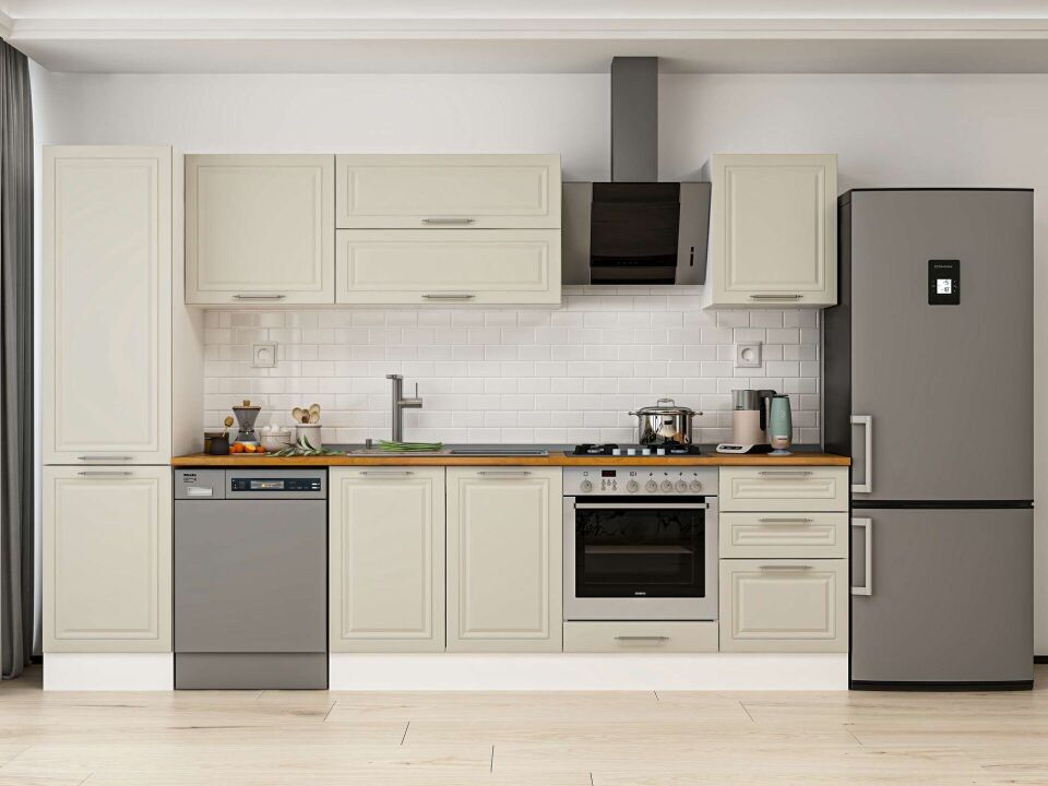 Alvinka 300X210 Cm Klasik Mebran Mutfak Dolabı Mb-E80B50S50-2 Mebran | Kumtaşı - Mdf