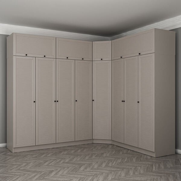 Kale 8 Kapaklı 4 Çekmeceli Köşe Dolap + Yüklük Kumtaşı Mebran Panjur