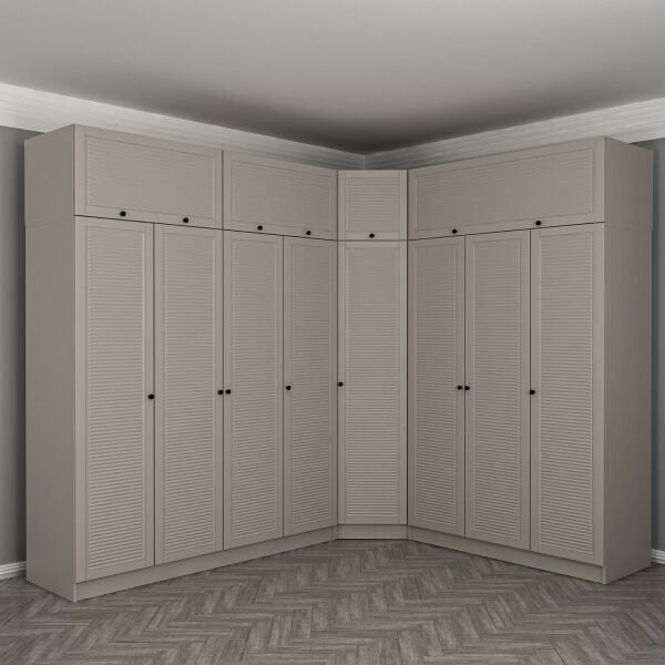 Kale 8 Kapaklı 4 Çekmeceli Köşe Dolap + Yüklük Kumtaşı Mebran Panjur