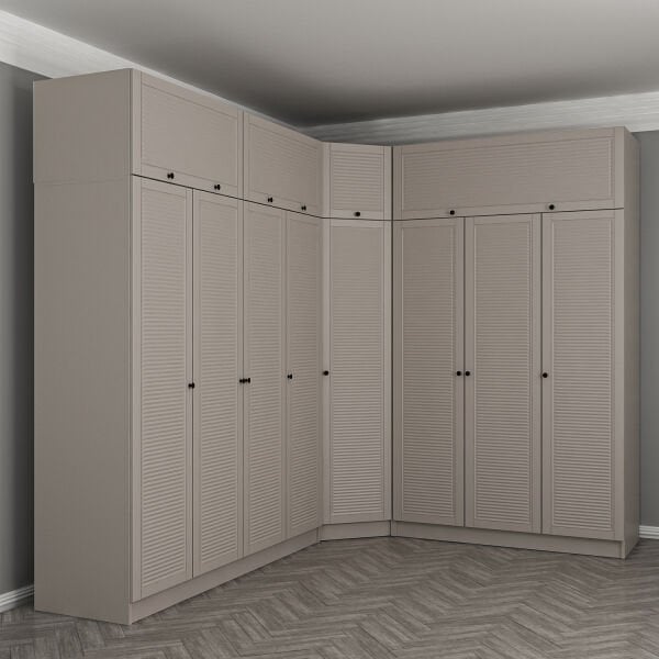 Kale 8 Kapaklı 4 Çekmeceli Köşe Dolap + Yüklük Kumtaşı Mebran Panjur