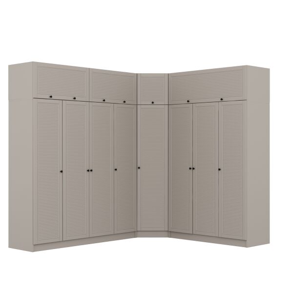 Kale 8 Kapaklı 4 Çekmeceli Köşe Dolap + Yüklük Kumtaşı Mebran Panjur