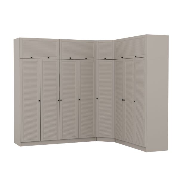 Kale 8 Kapaklı 4 Çekmeceli Köşe Dolap + Yüklük Kumtaşı Mebran Panjur