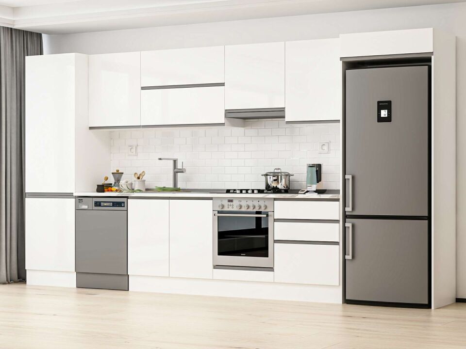 Alvinka 410X222 Cm High Gloss Mutfak Dolabı Mbb-E90B60S60-1 High Gloss | Beyaz - Suntalam