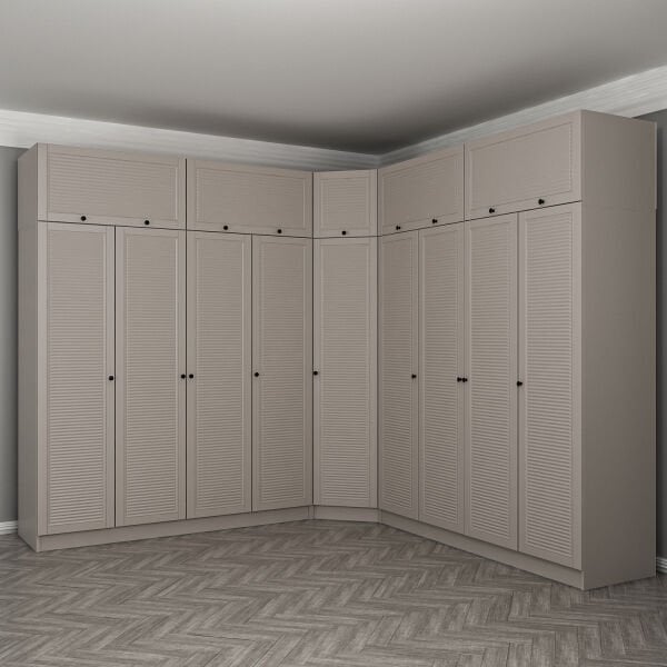 Kale 9 Kapaklı 4 Çekmeceli Köşe Dolap + Yüklük Kumtaşı Mebran Panjur