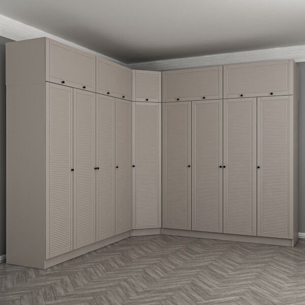 Kale 9 Kapaklı 4 Çekmeceli Köşe Dolap + Yüklük Kumtaşı Mebran Panjur