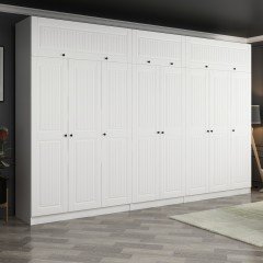 Minar Kale 8 Mebran Kapaklı 4 İç Çekmeceli Dolap Ve Yüklük Beyaz 255CM