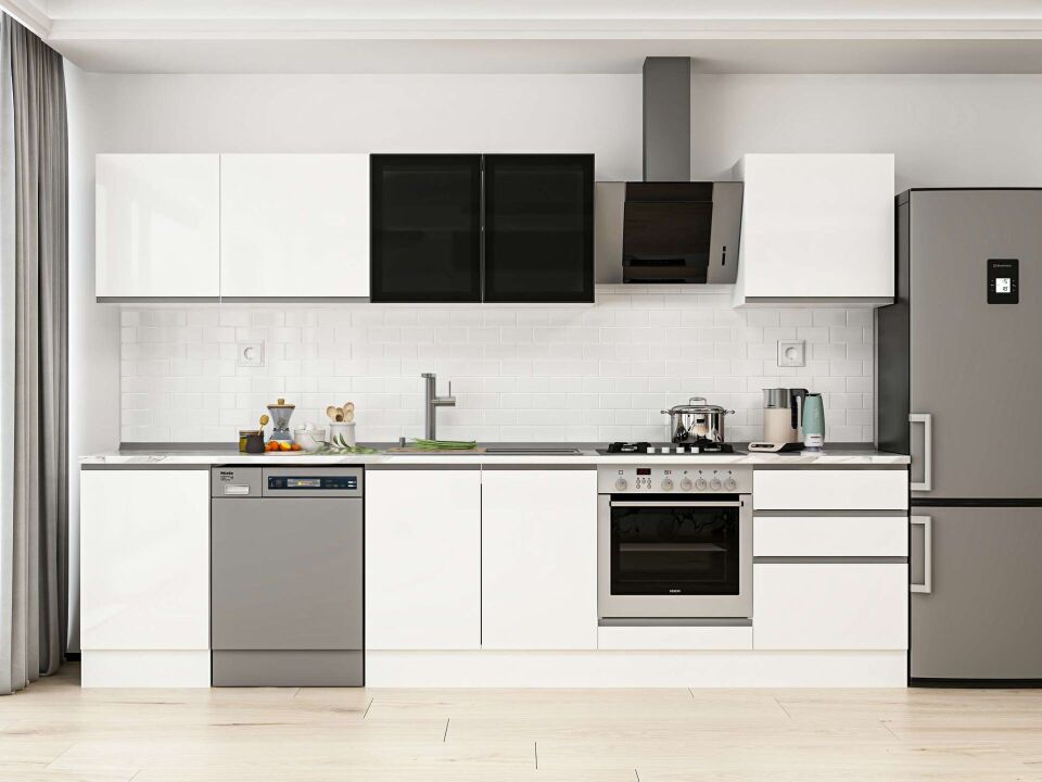 Alvinka 320X210 Cm High Gloss Mutfak Dolabı M-E90S50S60-3 High Gloss | Beyaz - Mdf