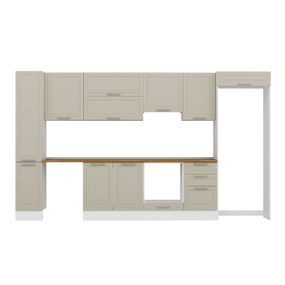 Alvinka 370X222 Cm Klasik Mebran Mutfak Dolabı Mbb-E80B40S50-1 Mebran | Kumtaşı - Mdf