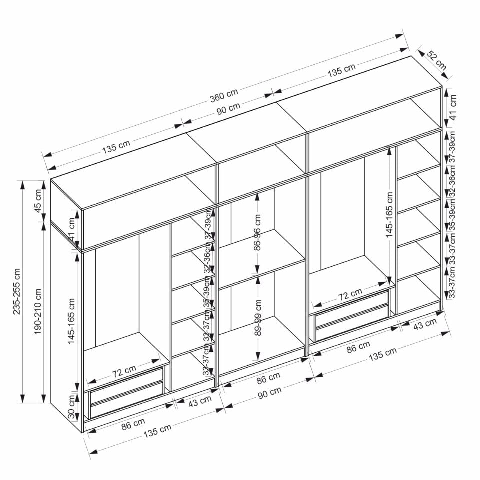 Minar Kale 8 Mebran Kapaklı 4 İç Çekmeceli Dolap Ve Yüklük Beyaz 255CM