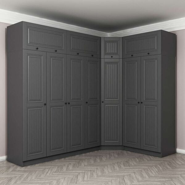 Kale 7 Kapaklı 2 Çekmeceli Köşe Dolap + Yüklük Antrasit Mebran İlkbahar