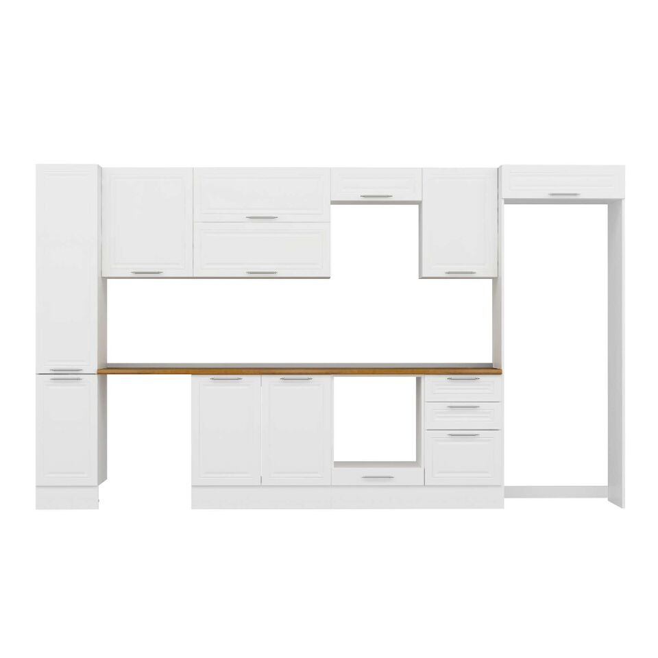 Alvinka 370X222 Cm Klasik Mebran Mutfak Dolabı Mbb-E80B40S50-2 Mebran | Beyaz - Suntalam