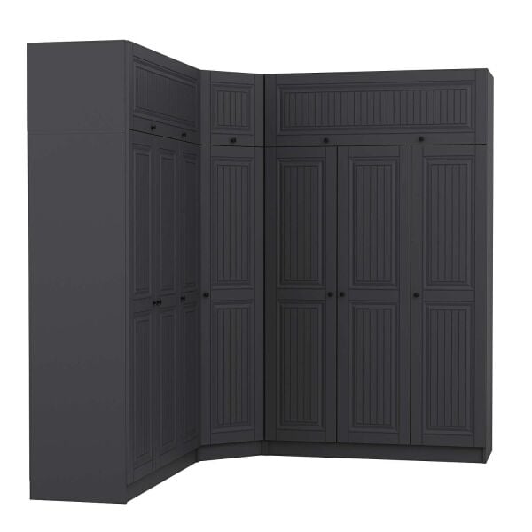 Kale 7 Kapaklı 4 Çekmeceli Köşe Dolap + Yüklük Antrasit Mebran İlkbahar