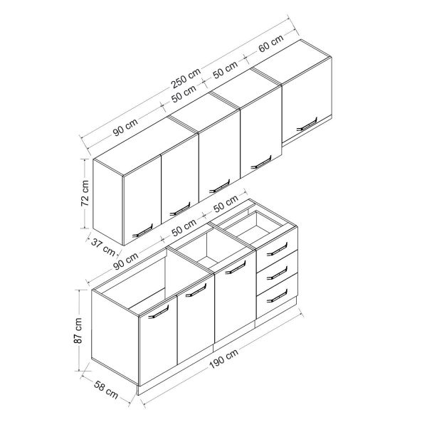 Minar 250 Cm Mutfak Dolabı Beyaz Antrasit 250-A4