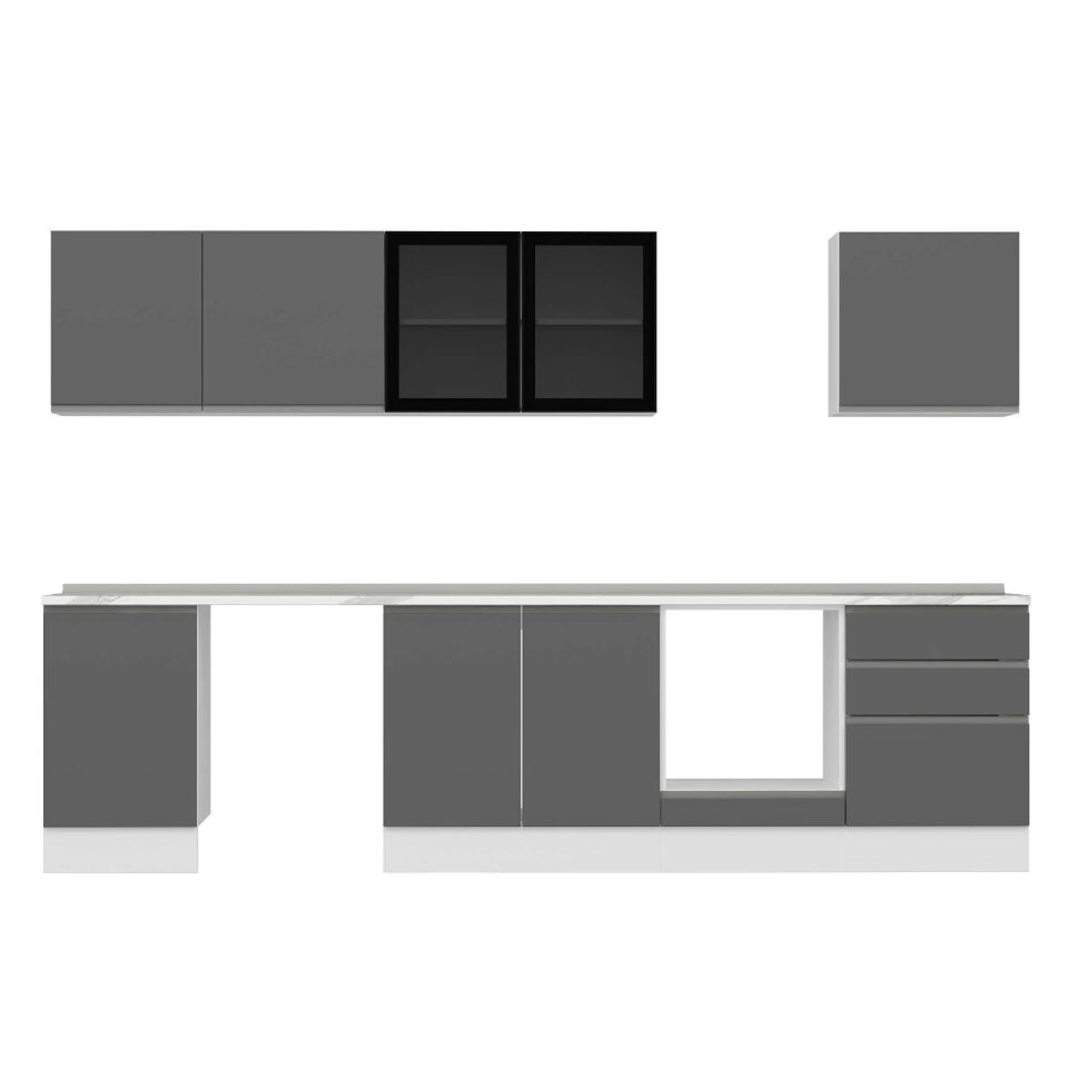 Alvinka 320X210 Cm High Gloss Mutfak Dolabı M-E90S50S60-3 High Gloss | Antrasit - Mdf