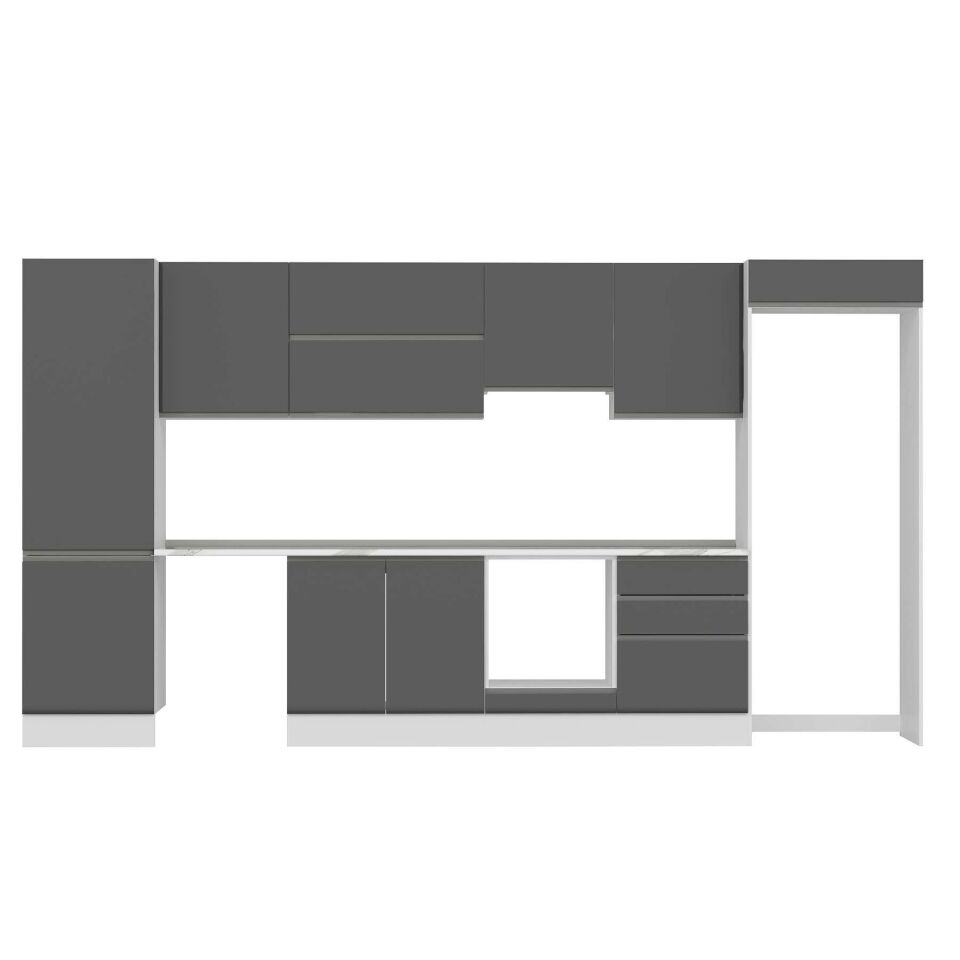 Alvinka 410X222 Cm High Gloss Mutfak Dolabı Mbb-E90B60S60-1 High Gloss | Antrasit - Mdf