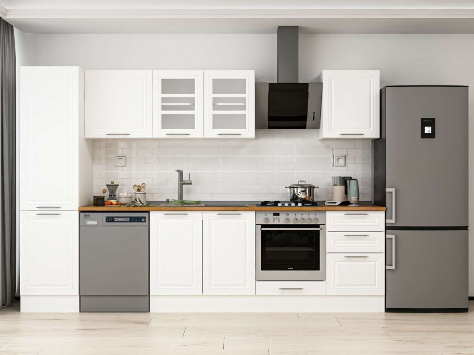 Alvinka 300X210 Cm Klasik Mebran Mutfak Dolabı Mb-E80B50S50-3 Mebran | Beyaz - Mdf