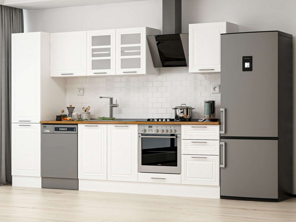 Alvinka 300X210 Cm Klasik Mebran Mutfak Dolabı Mb-E80B50S50-3 Mebran | Beyaz - Mdf
