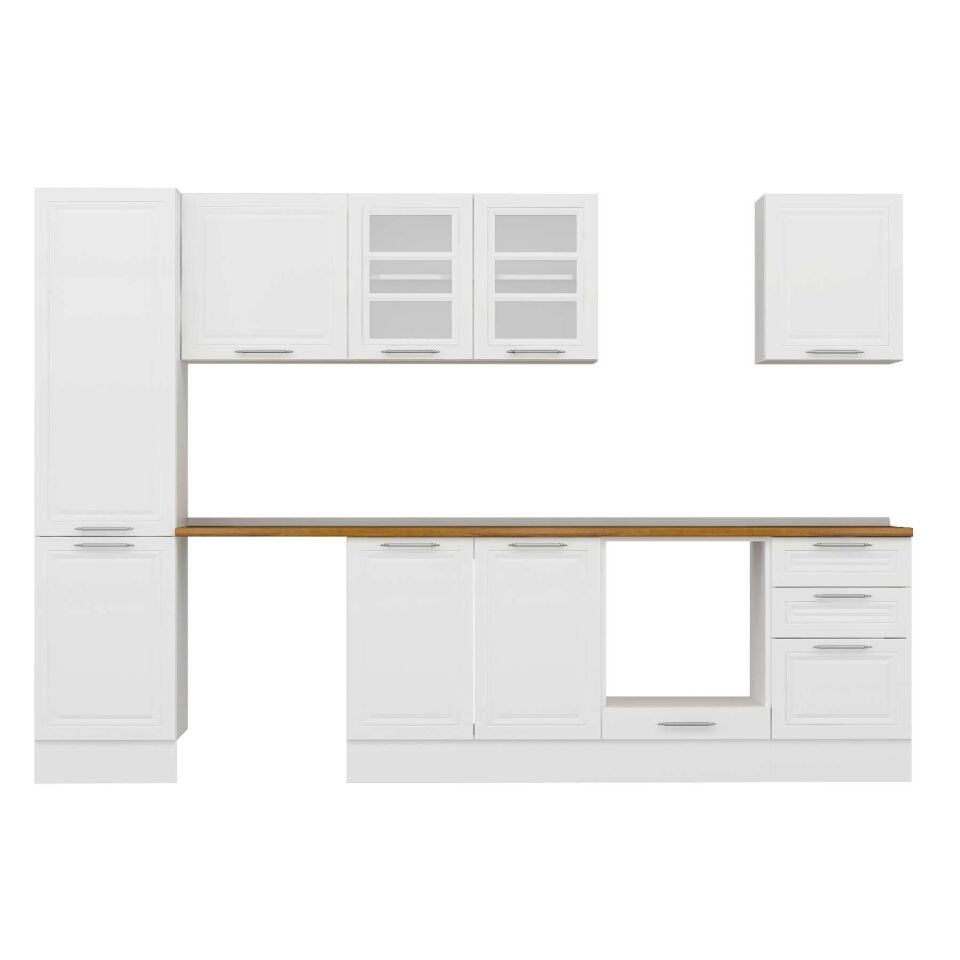 Alvinka 300X210 Cm Klasik Mebran Mutfak Dolabı Mb-E80B50S50-3 Mebran | Beyaz - Mdf