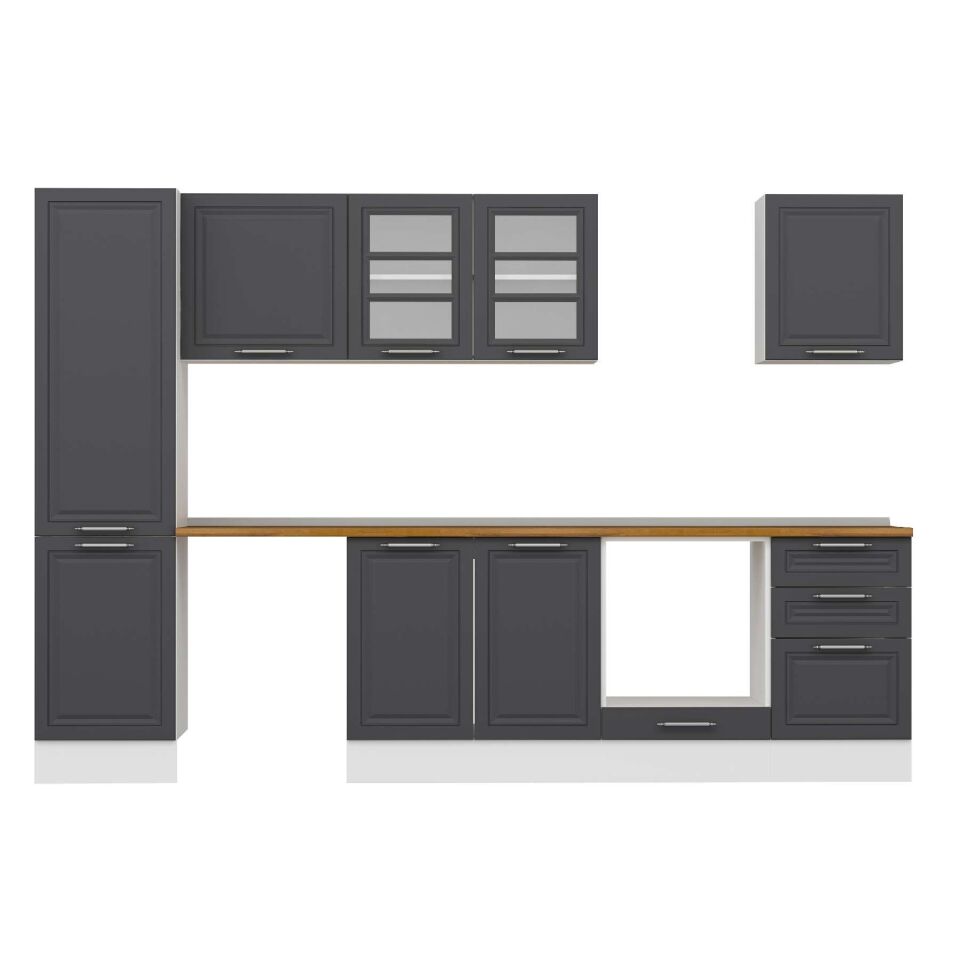 Alvinka 300X210 Cm Klasik Mebran Mutfak Dolabı Mb-E80B50S50-3 Mebran | Antrasit - Mdf