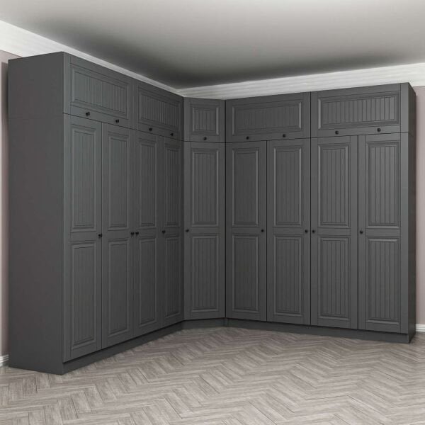 Kale 9 Kapaklı 4 Çekmeceli Köşe Dolap + Yüklük Antrasit Mebran İlkbahar