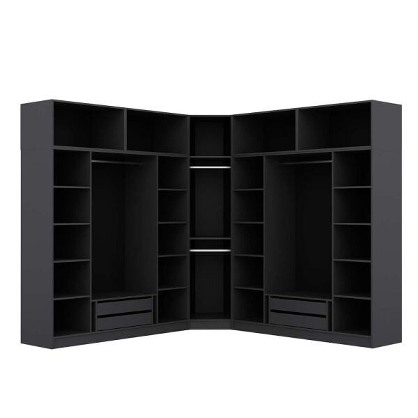 Kale 9 Kapaklı 4 Çekmeceli Köşe Dolap + Yüklük Antrasit Mebran İlkbahar