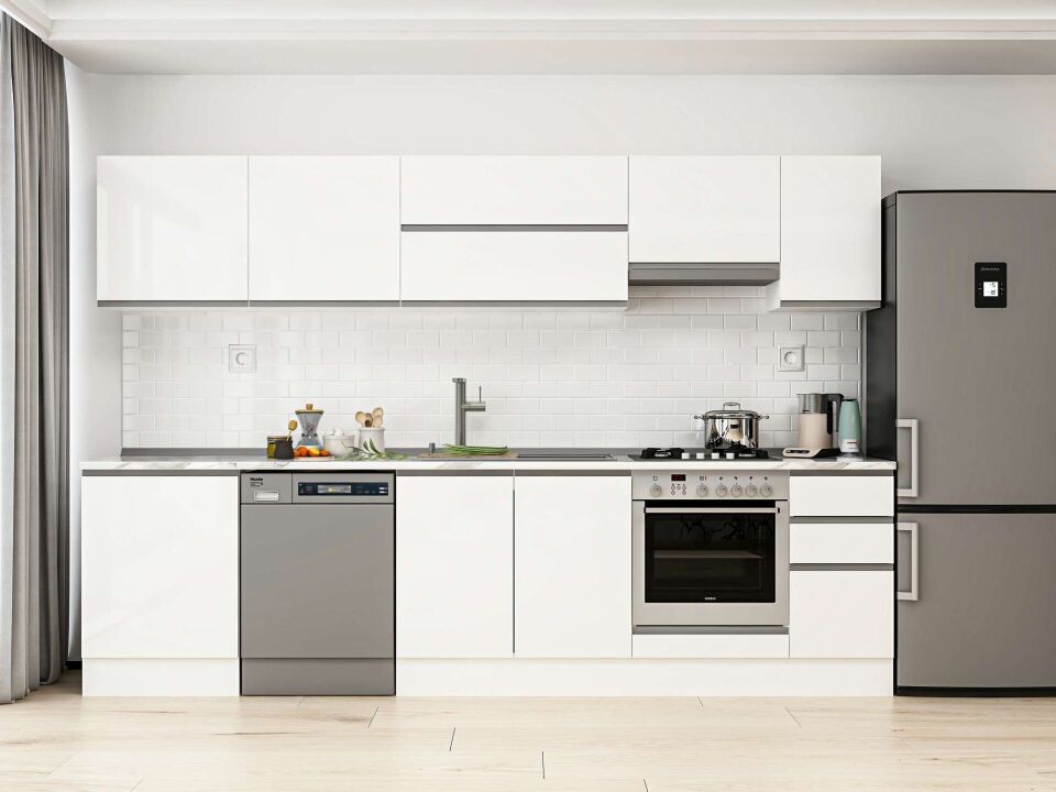 Alvinka 310X210 Cm High Gloss Mutfak Dolabı M-E90S60S40-1 High Gloss | Beyaz - Mdf