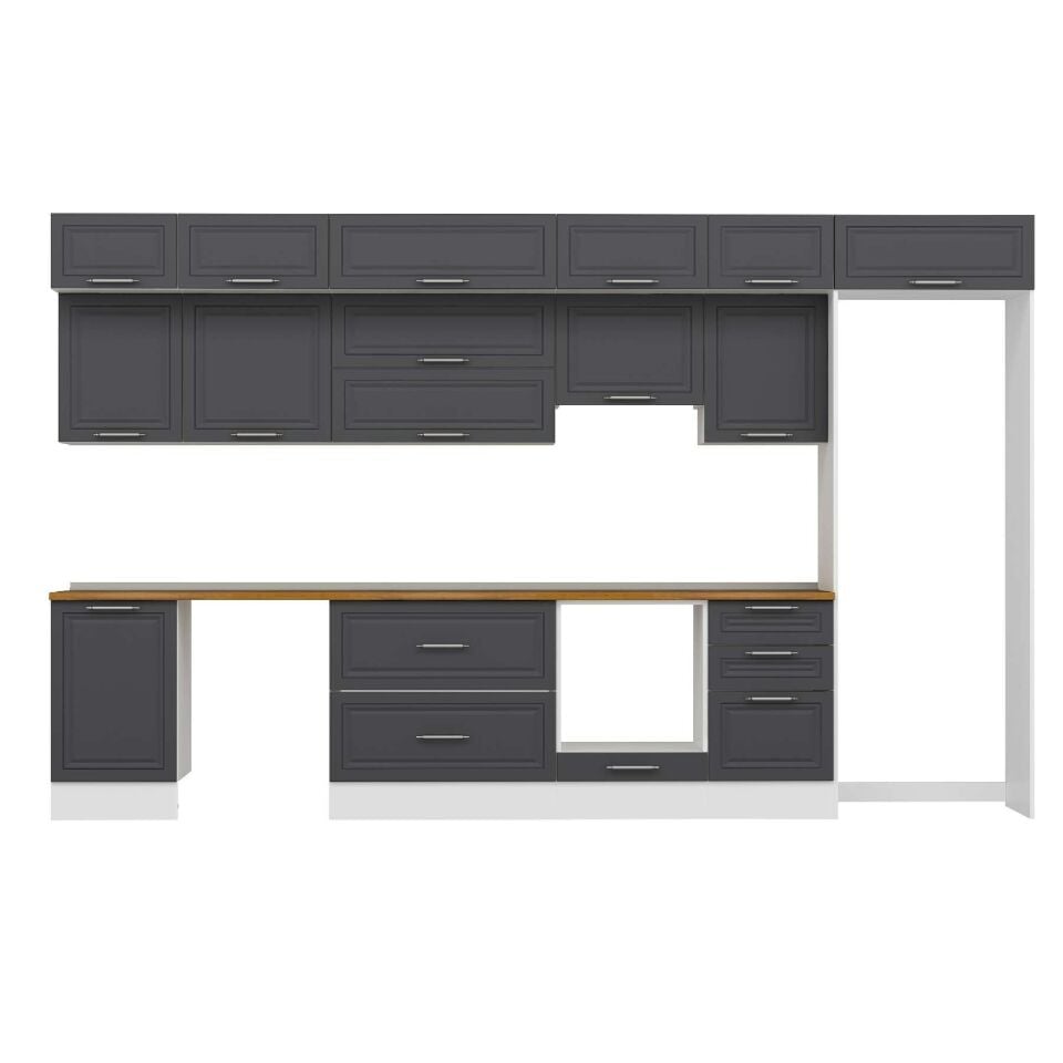 Alvinka 380X240 Cm Klasik Mebran Mutfak Dolabı Mb-E80S50S50-1 Mebran | Antrasit - Suntalam