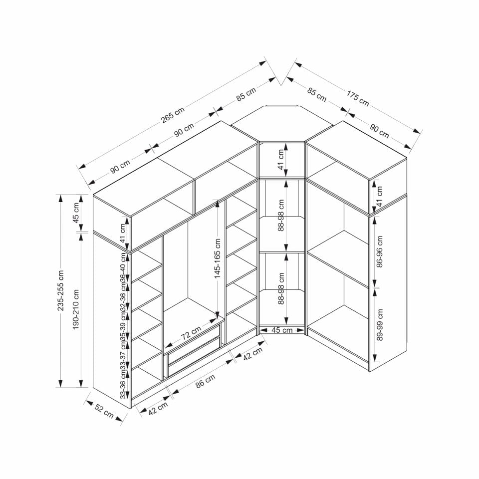 Kale 7 Kapaklı 2 Çekmeceli Köşe Dolap + Yüklük Kumtaşı Mebran İlkbahar