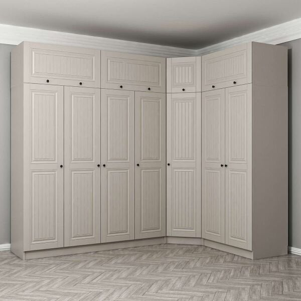 Kale 7 Kapaklı 2 Çekmeceli Köşe Dolap + Yüklük Kumtaşı Mebran İlkbahar