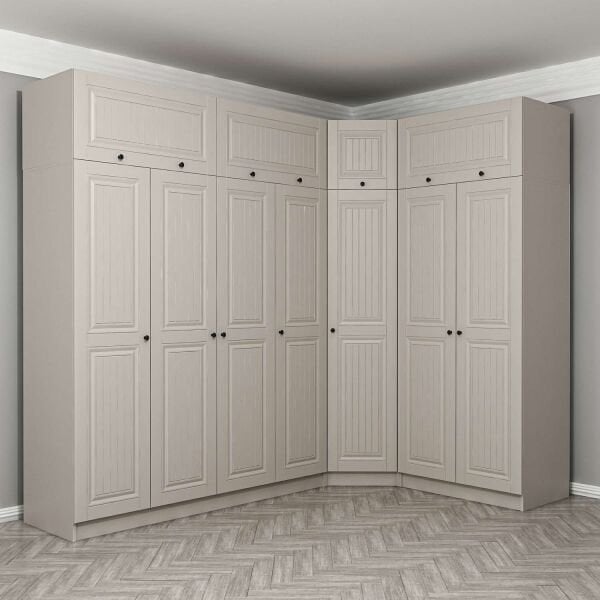 Kale 7 Kapaklı 2 Çekmeceli Köşe Dolap + Yüklük Kumtaşı Mebran İlkbahar