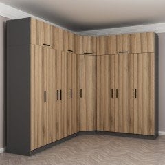 Minar Kale 8 Kapaklı 4 Ç Köşe Dolap + Yüklük Antrasit Dore