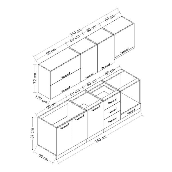 Minar 250 Cm Mutfak Dolabı Beyaz Antrasit 250-A8