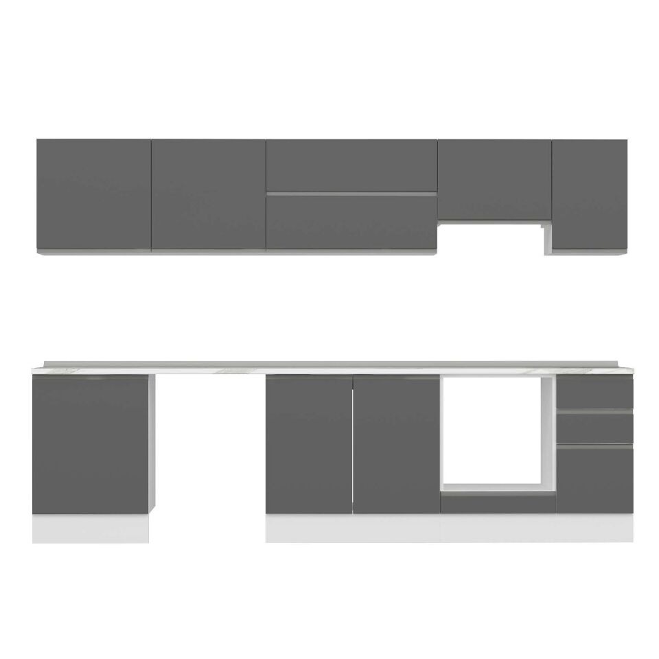 Alvinka 310X210 Cm High Gloss Mutfak Dolabı M-E90S60S40-1 High Gloss | Antrasit - Mdf
