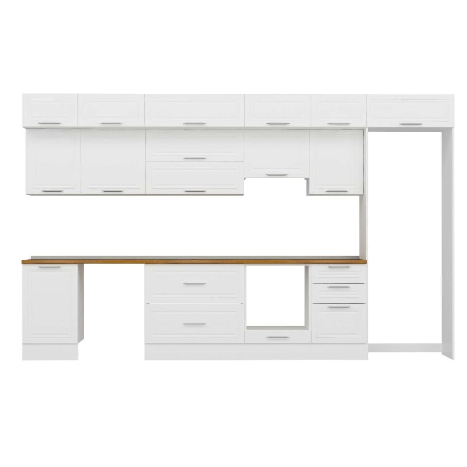 Alvinka 380X240 Cm Klasik Mebran Mutfak Dolabı Mb-E80S50S50-1 Mebran | Beyaz - Mdf