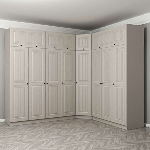 Kale 8 Kapaklı 4 Çekmeceli Köşe Dolap + Yüklük Kumtaşı Mebran İlkbahar